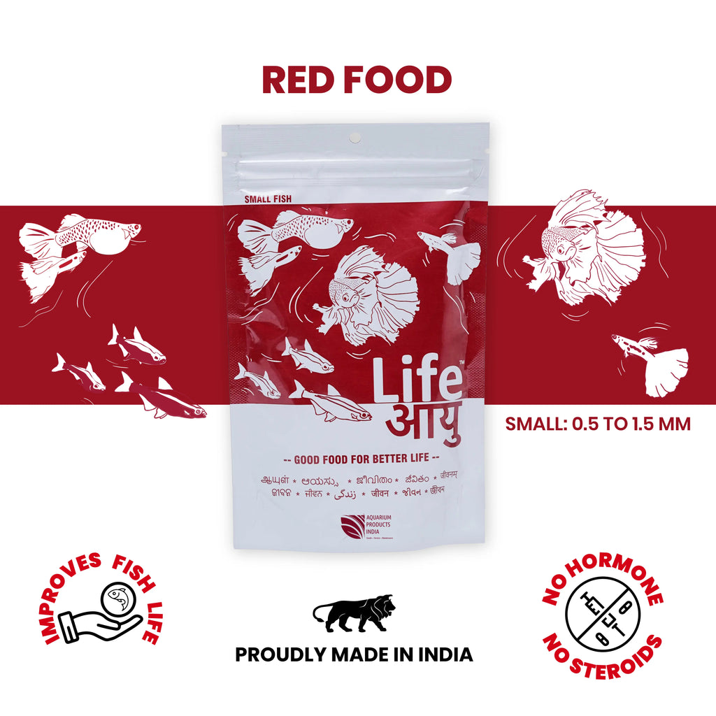 Life AAYU Red Fish Food – Ayurvedic Color Booster Pellets with Anchovy & Paprika | For All Fish Sizes Aquarium Products India
