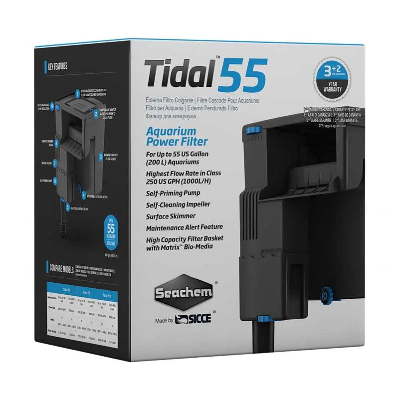 Seachem Tidal 55 Hang-On-Back Filter | 1000 LPH Aquarium Filtration System for Tanks up to 200 Liters Seachem