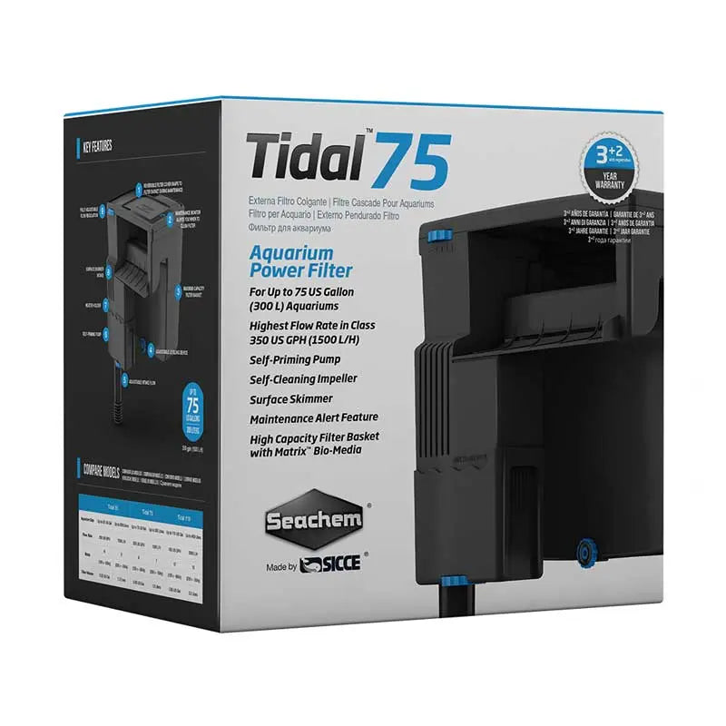 Seachem Tidal 75 Hang-On-Back Filter | Powerful 1500 LPH Aquarium Filtration System for Tanks up to 300 Liters Seachem