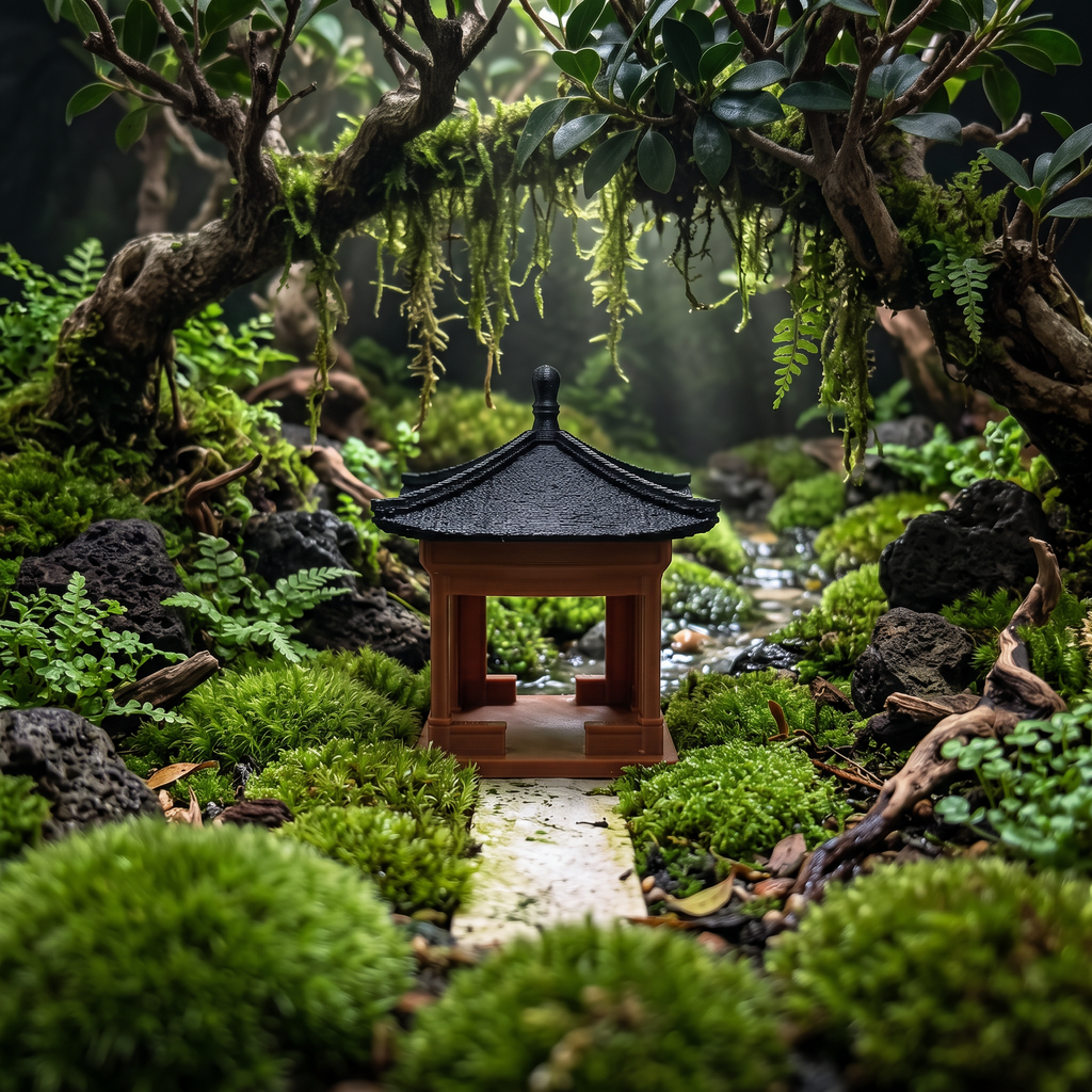 Square Shed – 3D-Printed Aquarium & Terrarium Decor Ornament (6.5 cm) In an Terrarium Setup