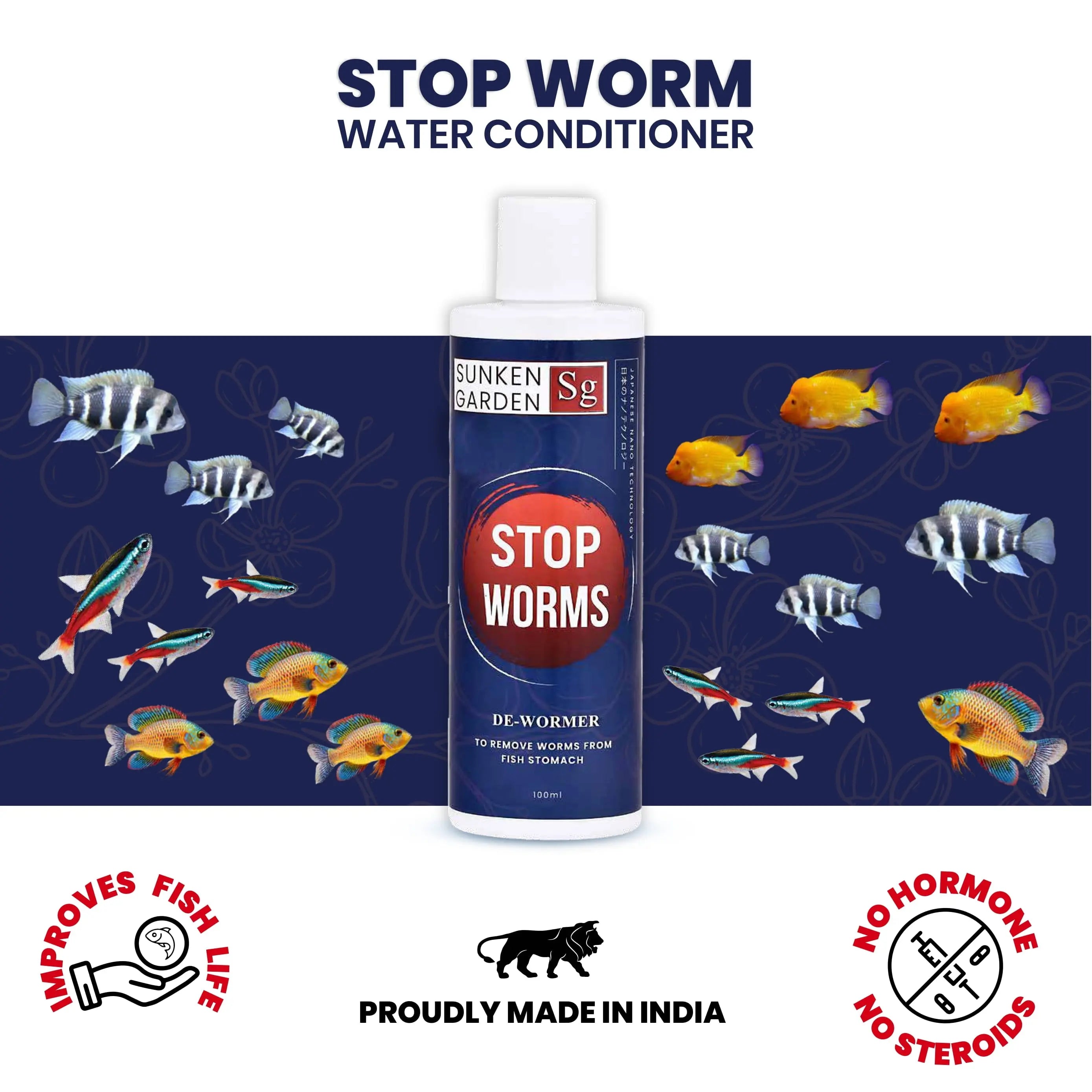 Sunken Garden Stop Worms | Liquid De-Wormer for Freshwater Aquariums | Safe for Fish, Shrimp & Snails Sunken Garden Pvt Ltd