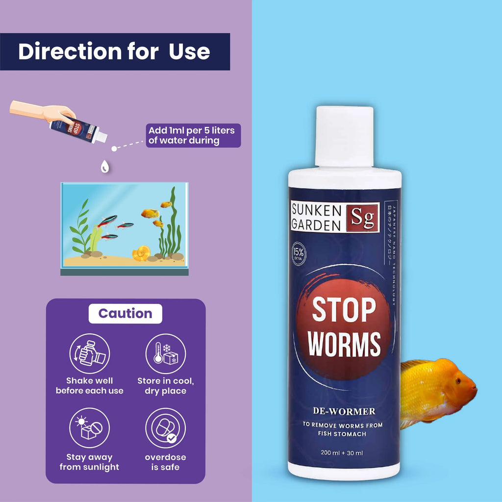 Sunken Garden Stop Worms | Liquid De-Wormer for Freshwater Aquariums | Safe for Fish, Shrimp & Snails Sunken Garden Pvt Ltd