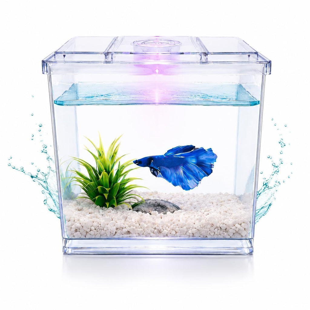 Bluepet BL-B02 Mini Aquarium Tank | 700ml Acrylic Desktop Fish Tank with LED Light (Betta & Shrimp)