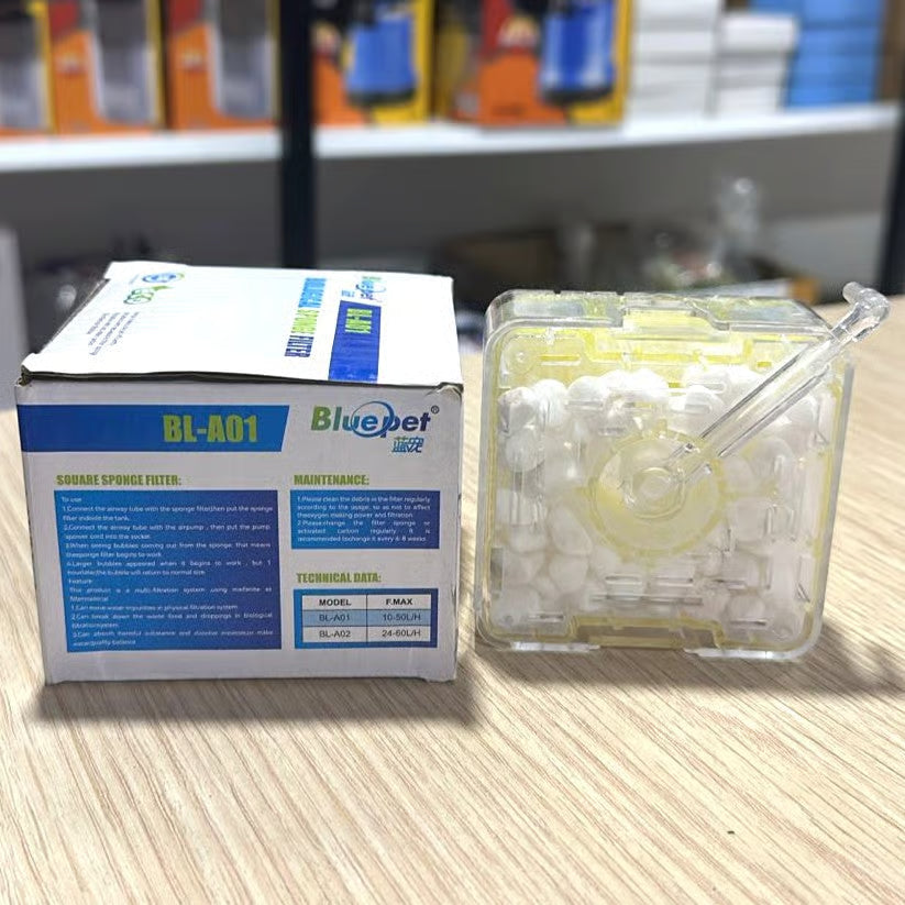 Bluepet BL-A01 Square Biological Sponge Filter | 3-in-1 Compact Filtration System