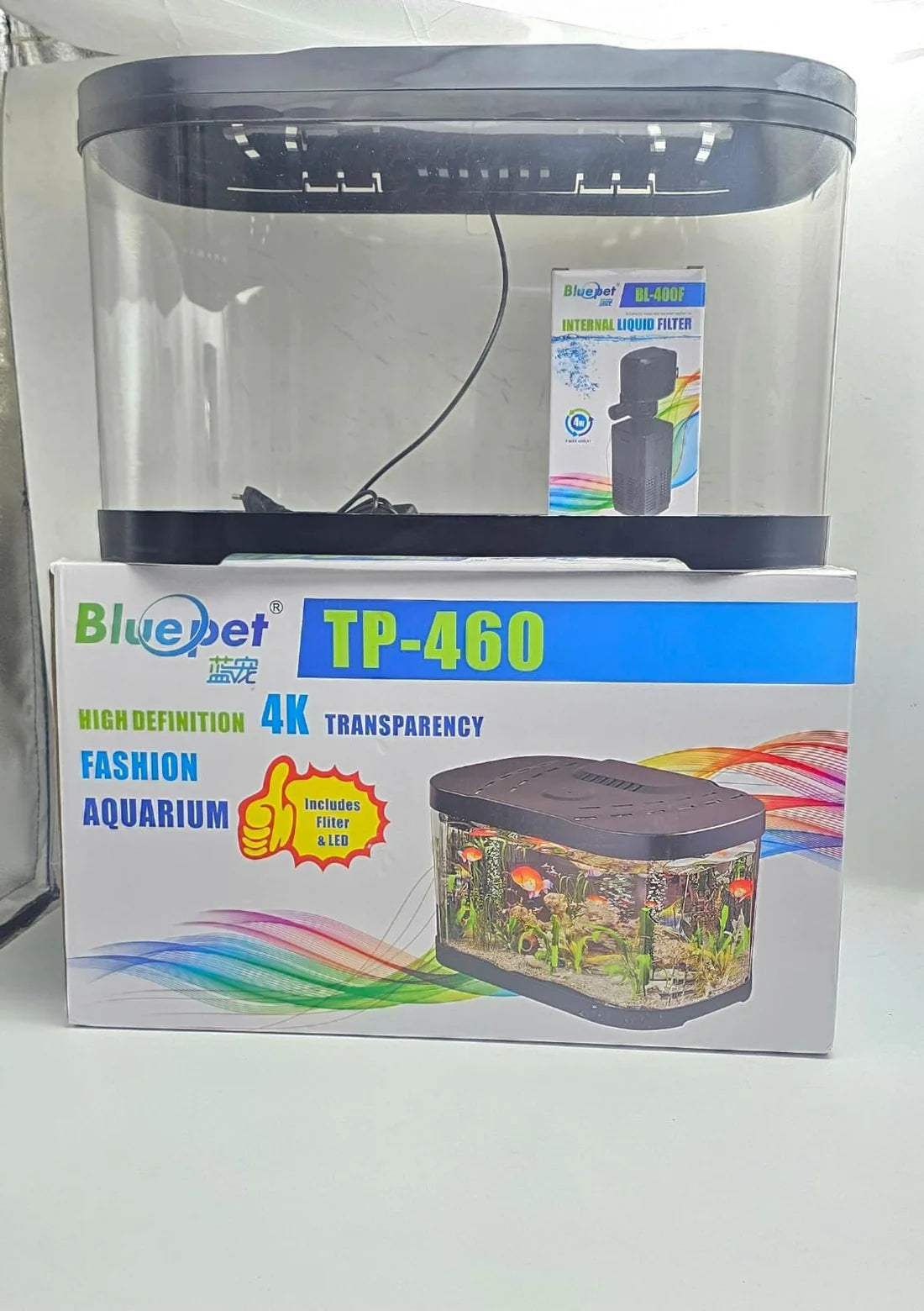 Bluepet TP-460 Aquarium Tank with LED Light & Filter | Small All-in-One Fish Tank for Betta, Guppy & Tetra
